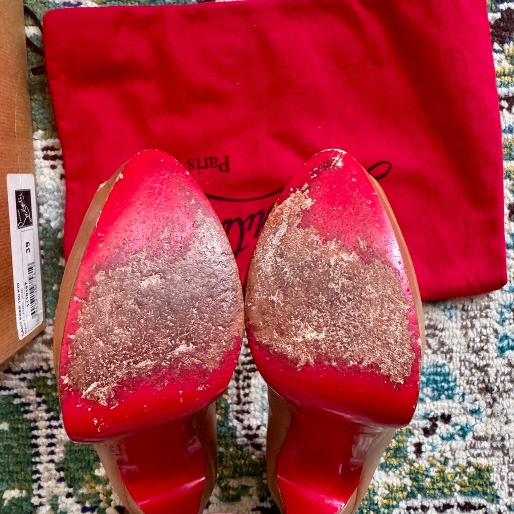 Christian Louboutin Tan Peep-Toe Heels - Picture 4 of 8
